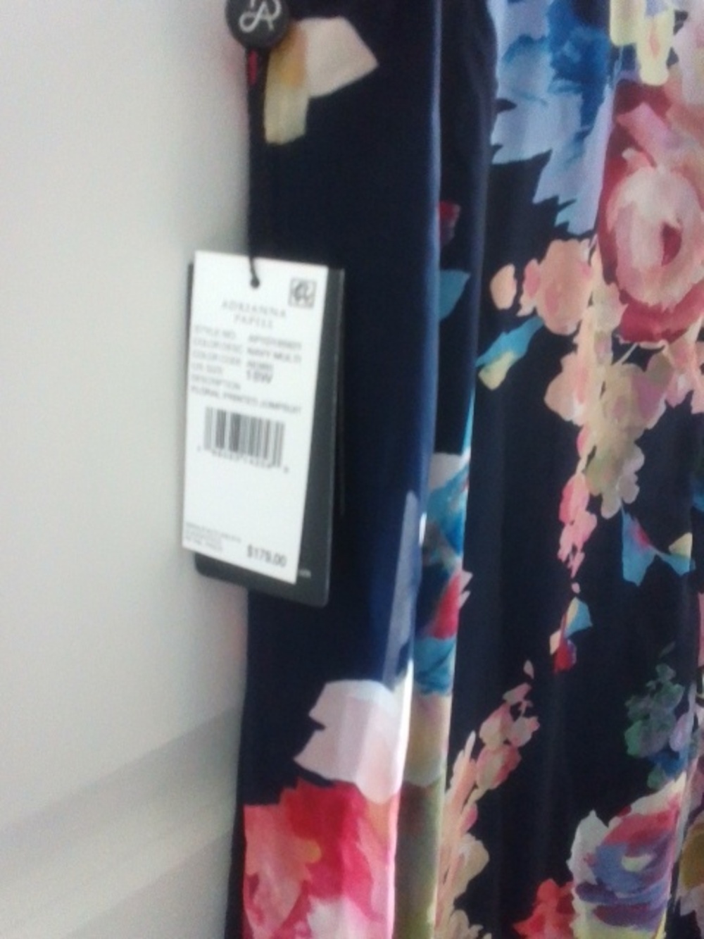 Adrianna Papell Navy Floral Jumpsuit with Pink & Blue Accents - Picture 7 of 7